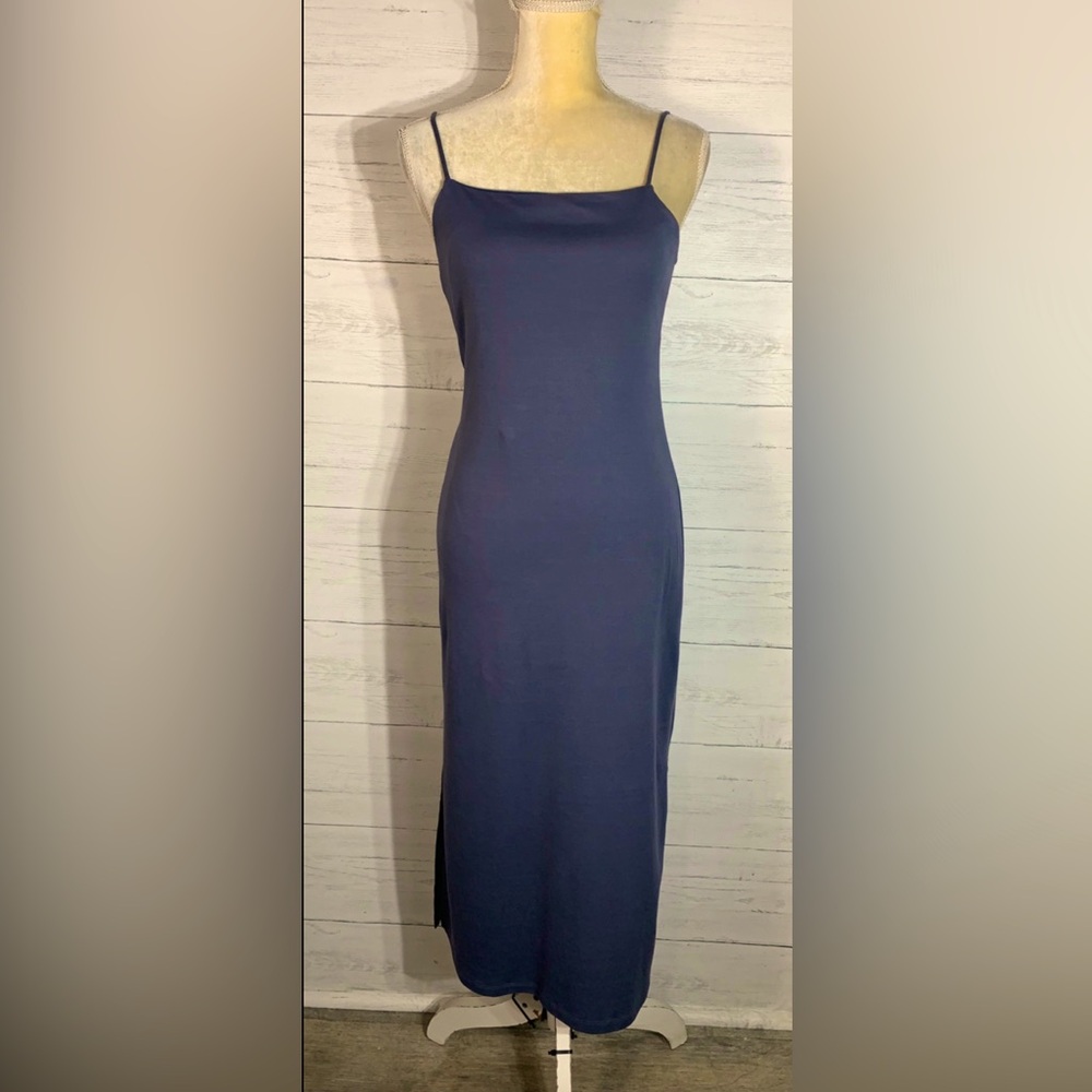 Blue Rain / Black side-slit midi dress